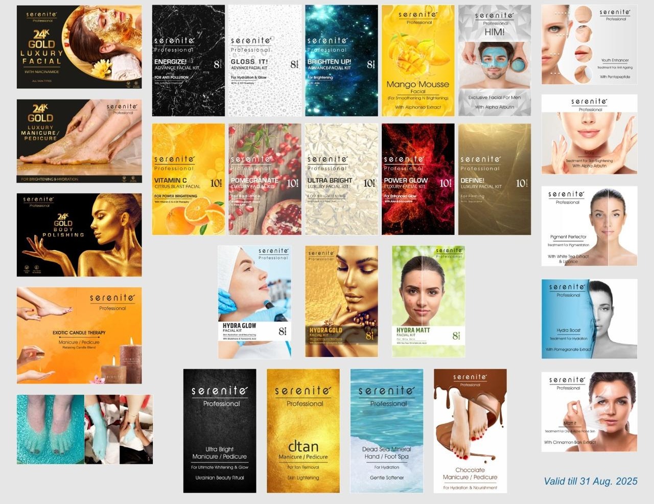 Serenite Professional product range — facials, manicures, pedicures and body care kits